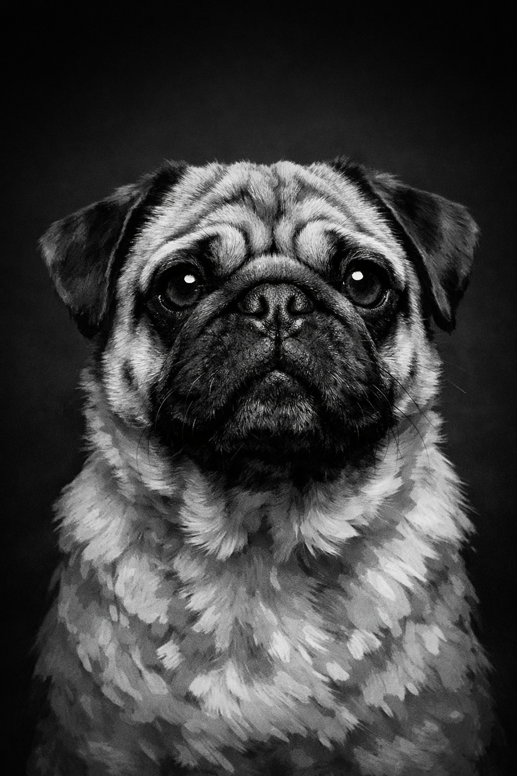 Pug Black & White portrait example