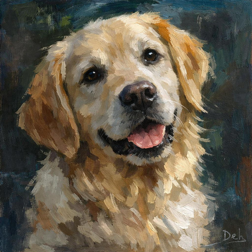 Golden Retriever Oil Painting portrait example